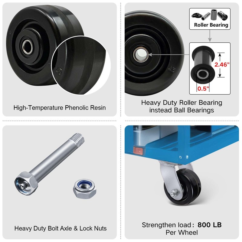 4" x 2" Industrial Casters, Phenolic Wheels-High Temperature Resistance: -50f