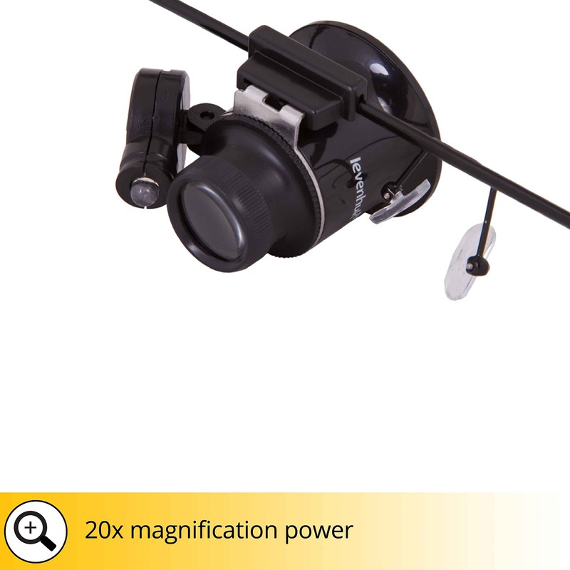 Levenhuk Zeno Vizor G1 Monokular-Lupenbrille mit 20-Facher Vergrößerungsleistung und LED-Licht