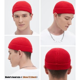 Swag Wool Knit Cuff Short Fisherman Beanie for Men Women, Spring Fall Winter Warm Hats, Trawler Skull Cap, Watch Cap Red