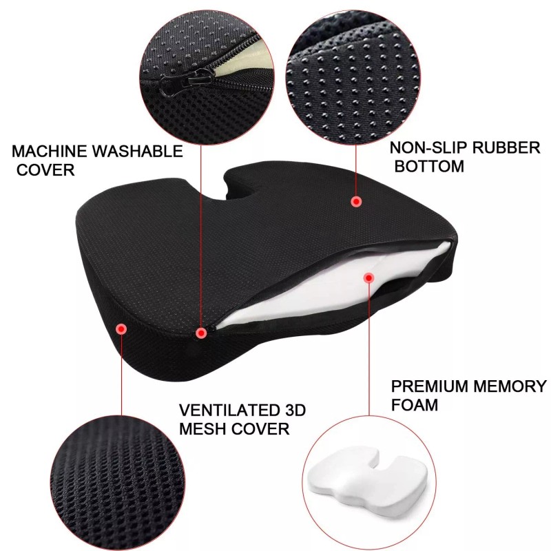 Cvixmalia Seat Cushion Premium Memory Foam Non-Slip Coccyx Tailbone Cushion