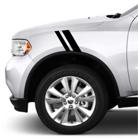 2 and 3 Inch Truck Fender Hash Bar Marks Vinyl Racing Stripes Decals, Fits Dodge Durango, Both Sides, White