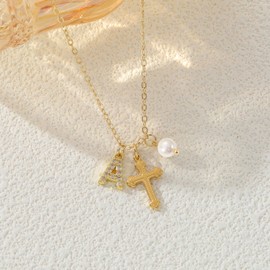 enasal First Communion Gifts for Daughter,Initial Cross Necklace for Goddaughter,Christian Confirmation Gifts,Catholic Religious Cross Faith Necklace-M1