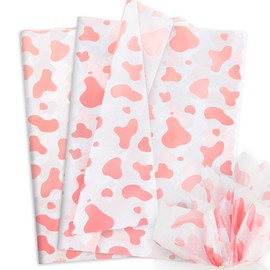 Hi Sasara Metallic Pink Cow Print Tissue Paper - 50 Sheets, 14 x 20 inch - Perfect for Gift Bags & Cow Parties