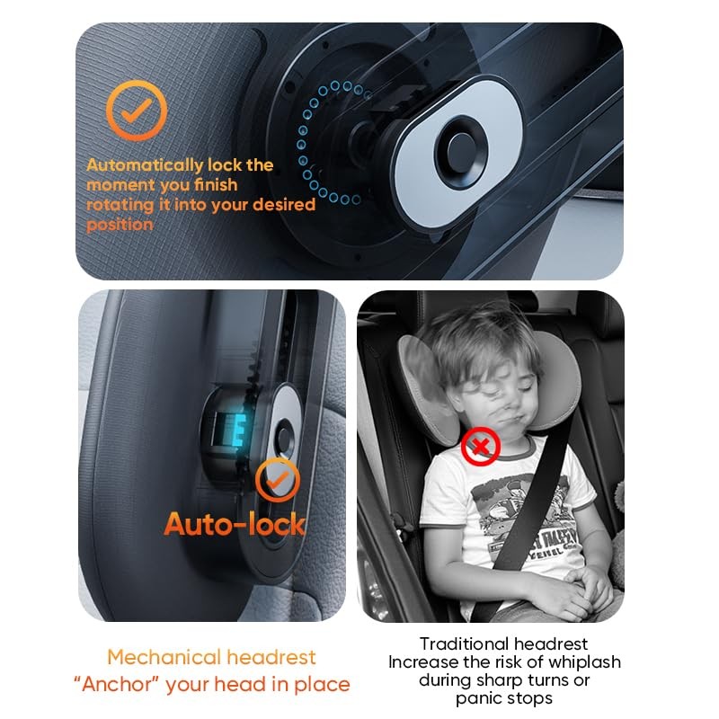 Miosugo Car Seat Headrest Pillow, Adjustable Three-Axis Support Cushion with