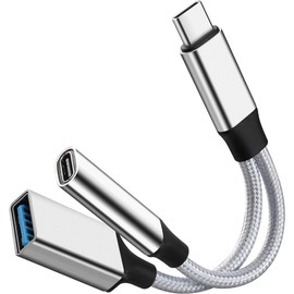 GELRHONR USB C OTG Charging Adapter, 2 in 1 USB-C Splitter, Short Type C Charging Cable with USB Female and USB C Female, for Most Type-C Phones, Laptops,Tablet,USB Fan,Printer (Silvery)