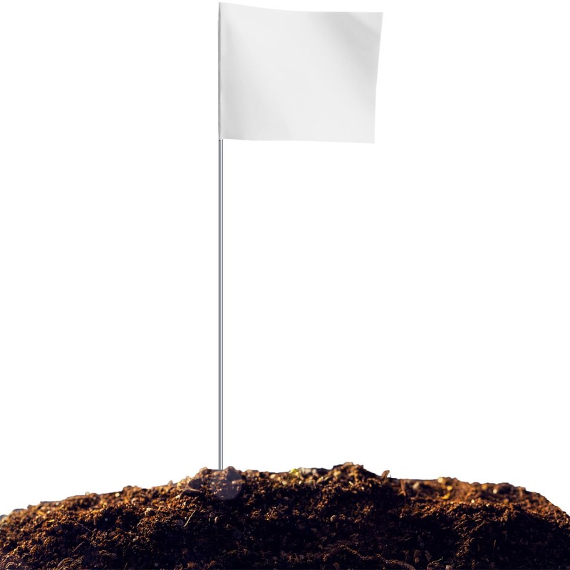 Zozen 50Pack White Marking Flags, Writable | 15x4x5 Inch, Yard