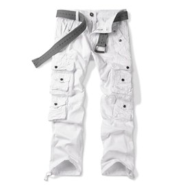 OCHENTA Men's Cotton Casual Cargo Work Pants Baggy Travel Hiking with Multi Pockets White Tag 32