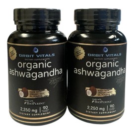 Orbit Vitals Organic Ashwagandha, 2250 mg - Premium Ashwagandha Root Extract with MCT (2PACK)