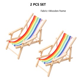 KARLOR Mini Beach Chair Decoration, 2 Pieces Miniature Rainbow Lounge Chair 1:12 Dollhouse Scene Micro Landscape Decoration Mini Furniture Garden Miniature Lounger Cushion Foldable (Rainbow)