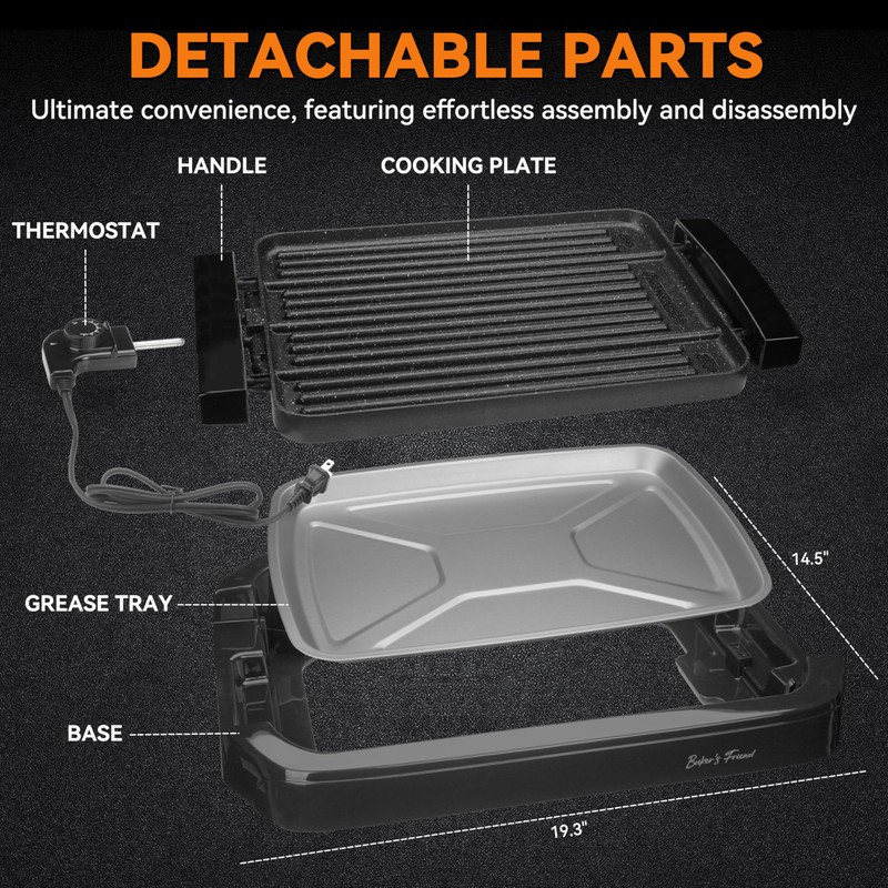 Baker’s Friend Indoor Griddle & Grill, Electric Griddle with 2