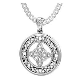 US Jewels New 925 Sterling Silver 24.5mm Irish Celtic Quaternary Knotwork Pendant 2.3mm Curb Chain Necklace,24in