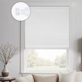 HOMEDEMO No Drill No Tools Cordless Roman Shades for Window,Room Darkening Easy Install Linen Fabric Blackout Roll Up Roman Blinds Window Blinds Inside Mount 23" W x 60" H White