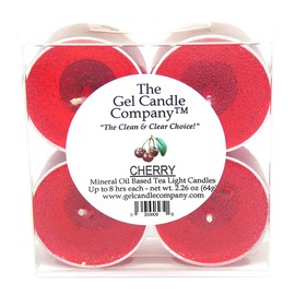 4 Pack Cherry Scented Mineral Oil Based 8 Hours Each Tea Lights by The Gel Candle Company