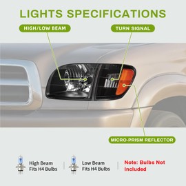 AUTOSAVER88 Headlight Assembly Compatible with 2000 2001 2002 2003 2004 Tundra Regular Cab/Access Cab Pickup Headlamp Replacement Black Housing Amber Reflector Clear Lens (Not Fit Crew Cab)