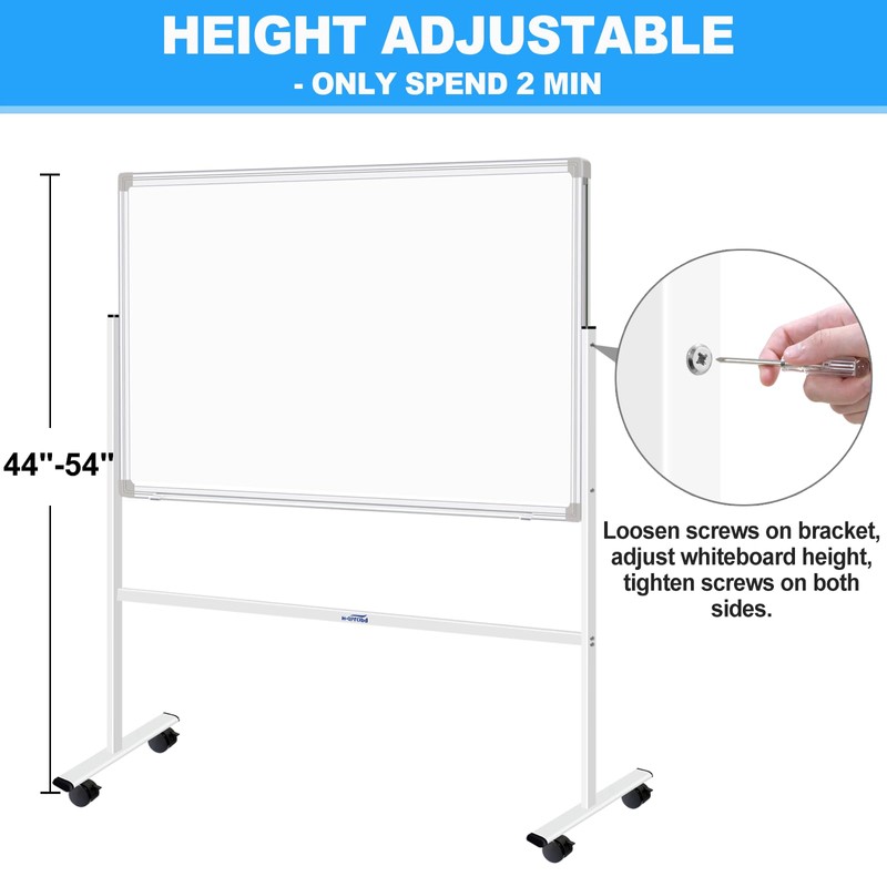 H-Qprobd Magnetic Dry Erase Board with Stand Double-Sided Mobile Whiteboard