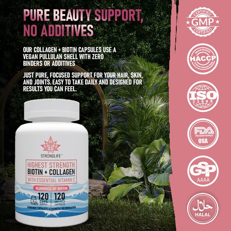 Marine Collagen & Biotin Capsules | 500mg Collagen, 10,000µg Biotin,