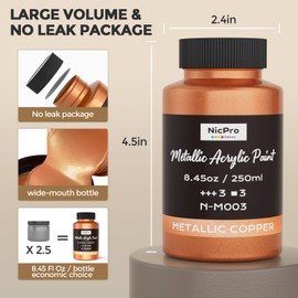 Nicpro Metallic Copper Acrylic Paint, 8.45oz/250ml Large Copper Leaf Paint, Non Toxic, Non Fading Craft Paints for Metal, Wood, Clay, Fabric, Canvas, Furniture, Handcrafts, Art Supplies