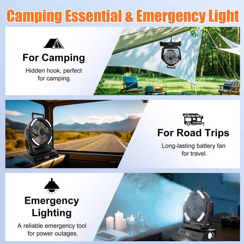 ayamaya Camping Fan with Light 20000mAh Rechargeable Tent Fan with