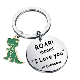 Hibetek Dinosaur keychain Dinosaur Gift T-Rex Gift ROAR Means I Love You In Dinosaur Keychain Couple Gift Dinosaur Lover Gift (Silver)