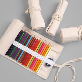 DIYOMR - Rollo de lápices de 12/24/36/72 ranuras para lápices, bolsa enrollable para lápices de colores de artista, estuche corto, organizador para dibujar, colorear y bocetos, sin lápices (blanco, 12 ranuras)