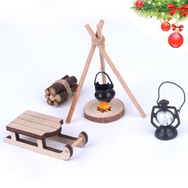 7 Piece Gnome Sledge Wooden Fire Pit Miniature Christmas Campfire Accessories, Gnome Accessories, Gnome Accessories Christmas, Gnome Accessories, Gnome Sledge, Gnome Set Christmas Complete
