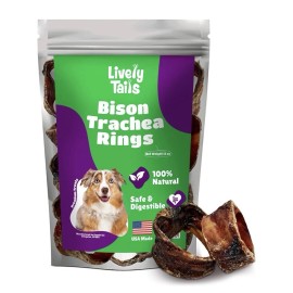 Lively Tails 5/26 TRACHEA DOG CHEWS 100% BISON DOG TREATS, NATURAL GLUCOSAMINE & CHONDROITIN