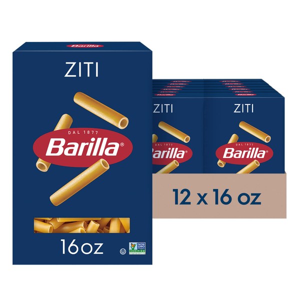 Barilla Ziti Pasta, 16 oz. Boxes (Pack of 12) - Non-GMO Pasta Made with Durum Wheat Semolina - Kosher Certified Pasta