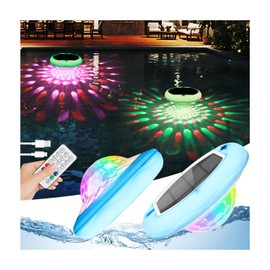 Solar Powered and USB Rechargeable Floating Pool Lights, 6.69 Inch IP68 Waterproof Pool Lights That Float 6 Dynamic Modes with Remote Upper and Lower Glow 2600mAh Hangable Solar Light for Pond 2 PACK