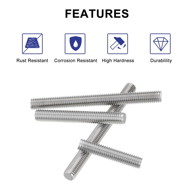 uxcell M4 x 150mm 304 Stainless Steel Fully Threaded Rod