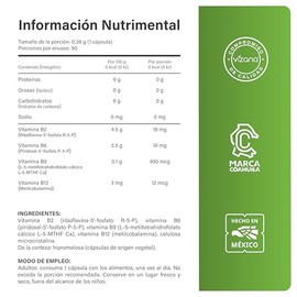 VIZANA NUTRITION | B Complex con Methyl Folate a Base de Vitaminas B2, B6, B9, B12 en Cápsulas Veganas (90 Cápsulas de 380 mg)