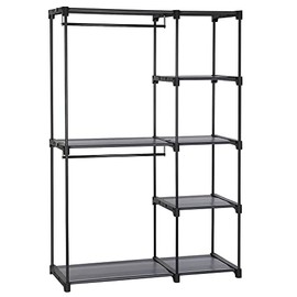 SONGMICS Freestanding Closet Organizer, Portable Wardrobe with 2 Hanging Rods, Clothes Rack, Storage Organizer, Cloakroom, Stable, 44.1 x 16.9 x 65 inches, Gray URYG024G02