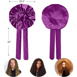Gorro de Dormir de Seda para El Cabello Largo Bonnet Ajustable para Mujer, Banda Elástica Gorro para Dormir Cabello Scrunchies Maquillaje Diadema Pelo Rizado Gorra de Noche (Morado)