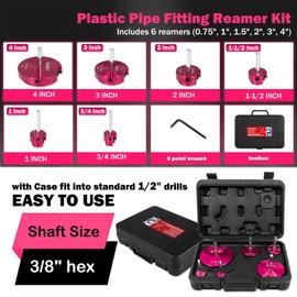 6 Piece Plastic Pipe Fitting Reamer Kit for 1/2" Drill, Includes 0.75", 1", 1.5", 2", 3", 4" Reamers, Carbide Cutting Inserts, For PVC, CPVC, ABS Pipe Fittings