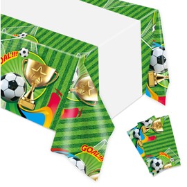 Egami 2pcs Soccer Party Tablecloth Table Cover Party Supplies Soccer Party Decorations 70 inches x 42 inches for Soccer Party Supplies (Green Soccer HH)