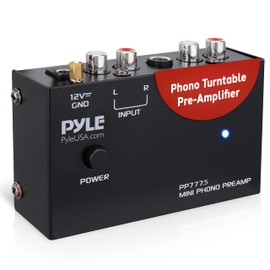 Pyle Phono Turntable Preamp - Mini Audio Stereo Phonograph Preamplifier with RCA Inputs & Outputs, Low Noise Operation, 12V DC Adapter Powered, Compatible with Turntables, Receivers, Speakers & More