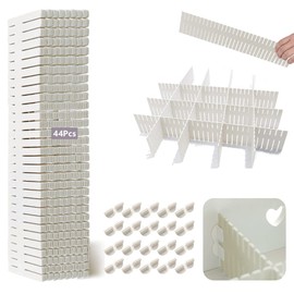 44Pcs Drawer Dividers with Fixing Buckle, Adjustable Drawer Organizer Storage Separator for Clothes, Cutlery, Socks, Underwear, Makeup, Dresser, Kitchen, Bedroom, Office, Bathroom, 14.5 * 2.75in