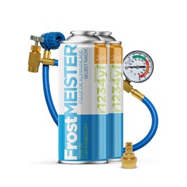 FrostMEISTER 2-in-1 Car Air Conditioner Refill Kit (2 x 400 ml Can + Hose with Pressure Gauge & Adapter) - For R1234yf (from 2017), Quick, Easy & Environmentally Friendly Application