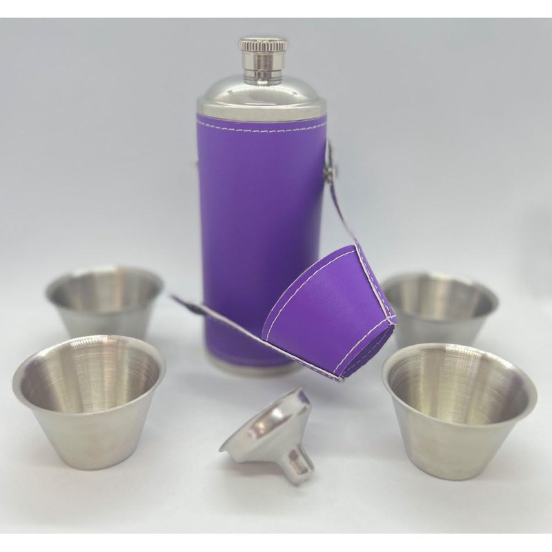 Giggle Golf 8 oz Purple Flask With 4 Shot Glasses