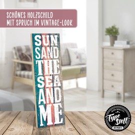 TypeStoff HS-01156 Wooden Sign with Saying - Sun Sand - Vintage Look with Quote as Gift and Decoration on the Theme of Beach, Holiday and Recreation