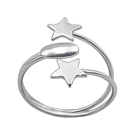 Silverly Sterling Silver Double Star Toe Ring - Pinky Midi Finger Rings for Women - Stylish 925 Silver Foot Jewellery - Celestial Accessory - Wraparound Adjustable Band - Gift for Daughter