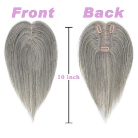 Lagomance Hair Toppers for Women Real Human Hair Toppers 100% Real Human Hairpieces for Women 10 inch Swiss Base Hairpieces for Thinning Hair（Mixed Light Grey）
