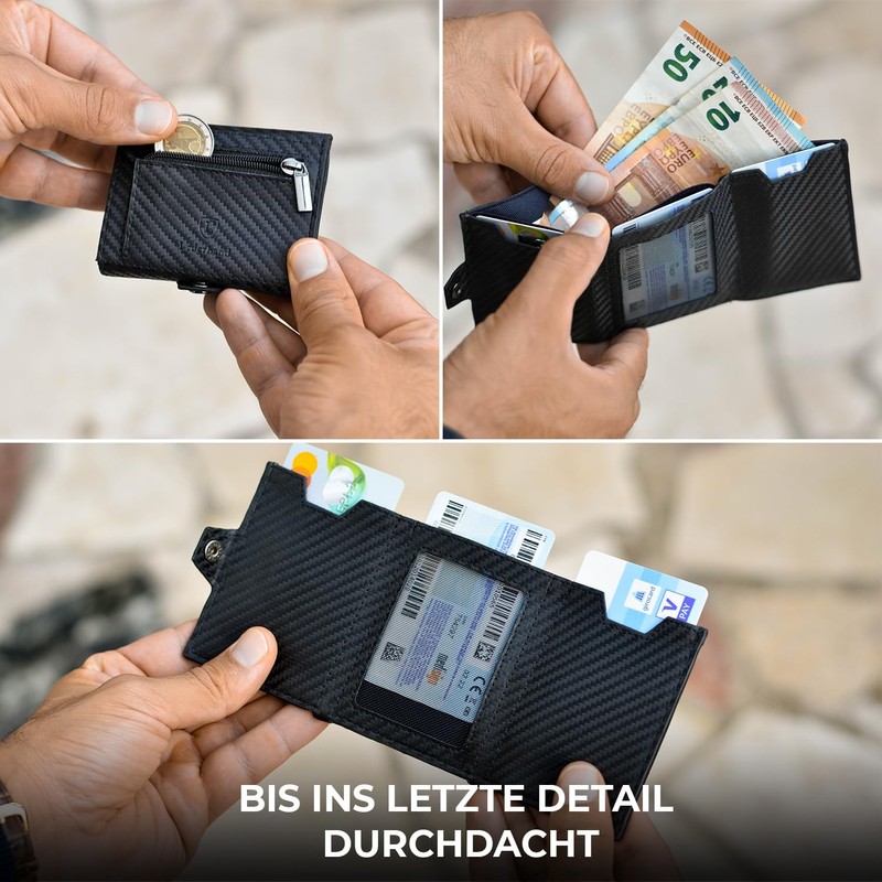 Lederhand Neo Wallet, carbon, Mini coin compartment