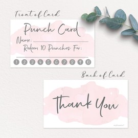 50 Pink Watercolor Reward Punch Cards | Customer Loyalty and Incentive Card Set