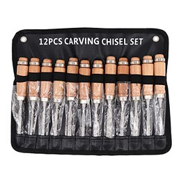 Wood Carving Tools Set of 12 Chisels with storage Case， Woodworking Chisel Set for Beginners and Professionals， High carbon steel Blades，Durable beech wood handle，Wonderful gift