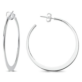Vinani Women's Stud Earrings 925 Silver - Half Hoop Earrings Flat Shiny - Earrings Made of 925 Sterling Silver for Women - 2CFG, Sterling Silver, No Gemstone