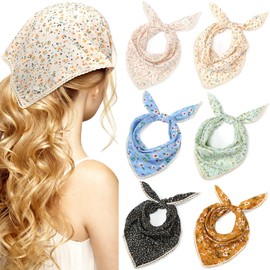 6 Pañuelos de Cabello con Estampados Florales Bufanda de Cabeza Triangular de Gasa con Lazos Pañuelos de Pelo de Malla
