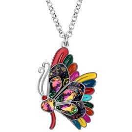 BONSNY Statement Enamel Rhinestone Butterfly Necklaces Pendant Original Design for Women Nature lover Insect Jewelry (Multi)