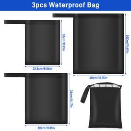 Huiguli 3 Pcs Wet Bag, Reusable Wet Dry Bag, Waterproof Wet Dirty Laundry Bag, Black Cloth Nappy Bags, 3 Size with Thickened Handle & Metal Zipper for Gym Pool Beach Swimming Camping Travel