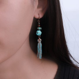 TseenYi Bohemian Tassel Earrings, Long Pendant Drop Tassel Earrings, Vintage Rice Beads Dangle Earrings, Beach Wedding Jewelry for Women and Girls (Old Gold)