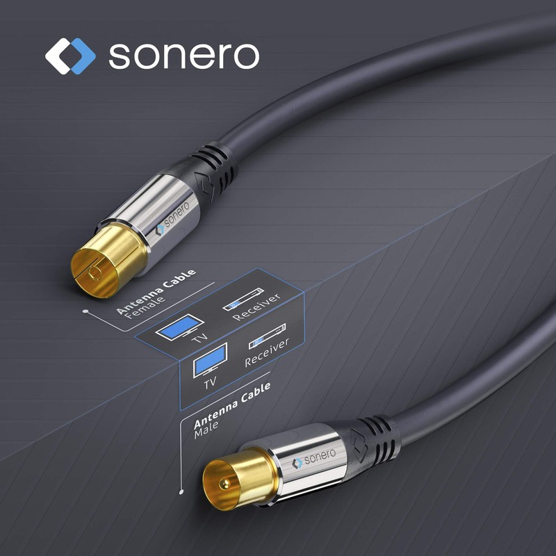 Sonero Premium TV Antennenkabel / Koaxialkabel, 2,00m, schwarz, S-AC000-020